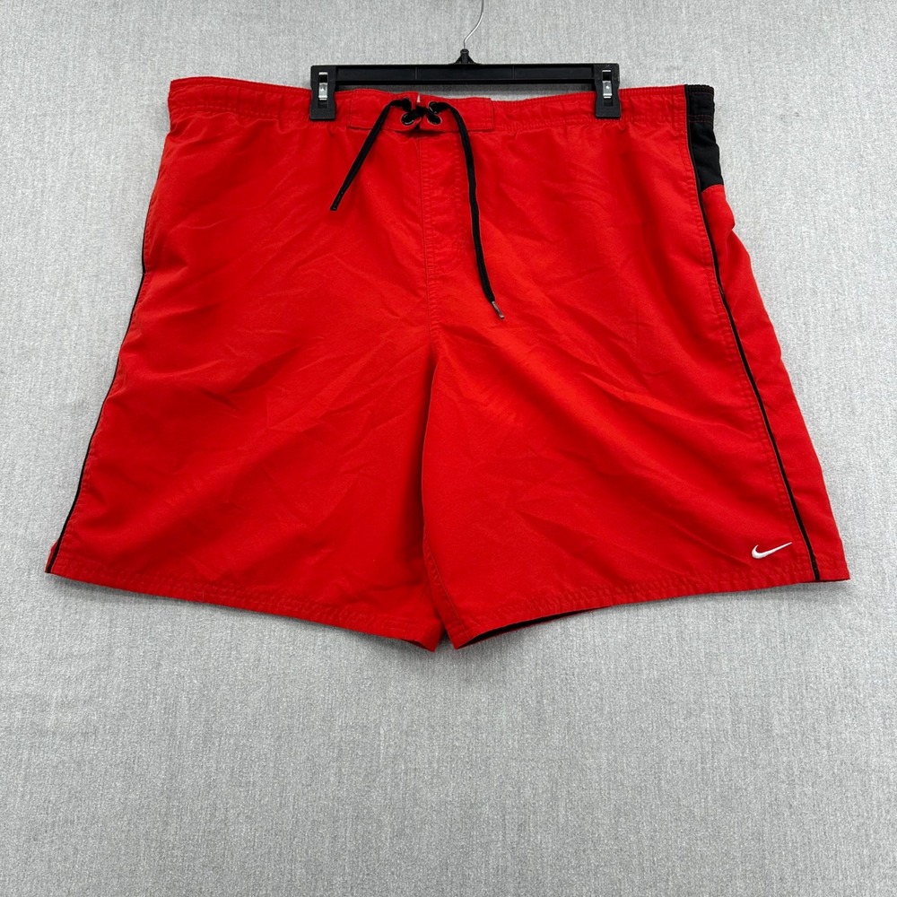 Nike Swim Trunks Mens XL Red Board Shorts Swoosh Mesh Lined Colorblock Athletic